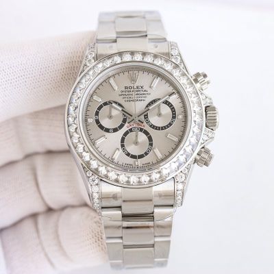 SJ Factory Rolex Daytona 4130 Movement 40mm Diamond Case Silver/White Face Watch